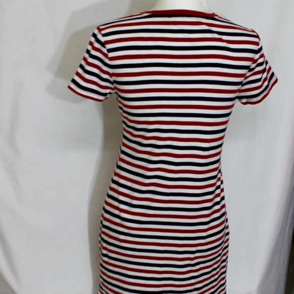 TOMMY HILFIGER Red, Black & White Bodycon Dress Size Small T-Shirt Style Striped - Picture 2 of 10